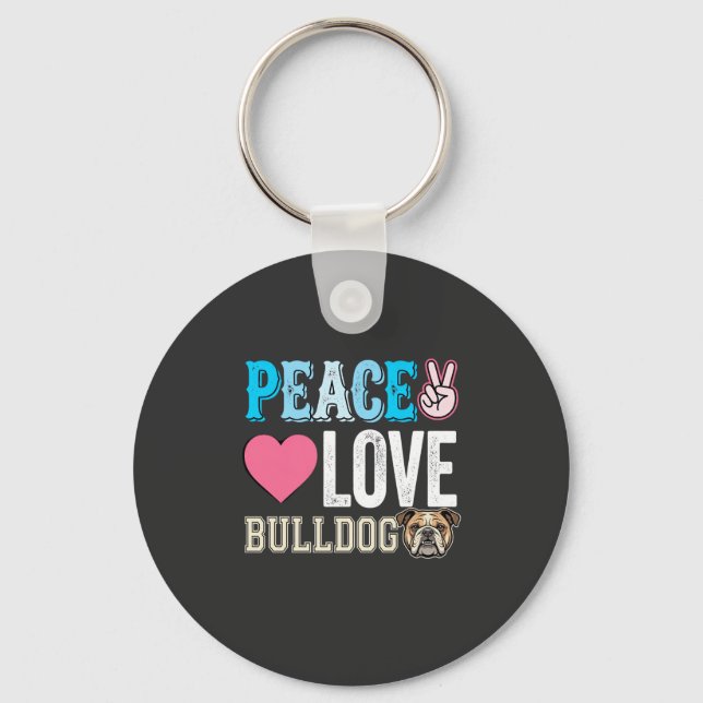 Porte-clés Vecteur Peace Love Bouledogue (Recto)