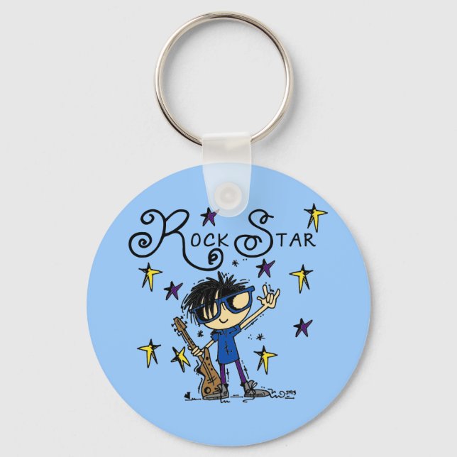 Porte-clés Vedette du rock de garçon de cheveux noirs (Recto)
