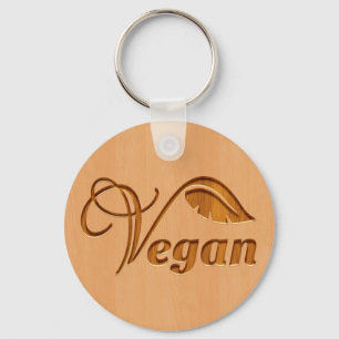 Porte-clés Vegan logo carved in wood effect