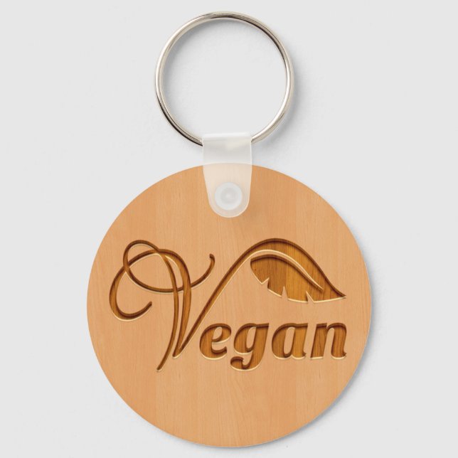 Porte-clés Vegan logo carved in wood effect (Recto)