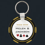 Porte-clés Vegas Casino Poker Chip Marine Blue White Mariage<br><div class="desc">Se marier à Las Vegas ou peut-être que vous avez un mariage thématique casino ? Ces porte - clés bleu marine et blanc sauront plaire à vos invités. Personnalisez le design avec vos noms en noir dans le centre,  et une date mariage,  merci,  etc en bleu sur le dessus.</div>