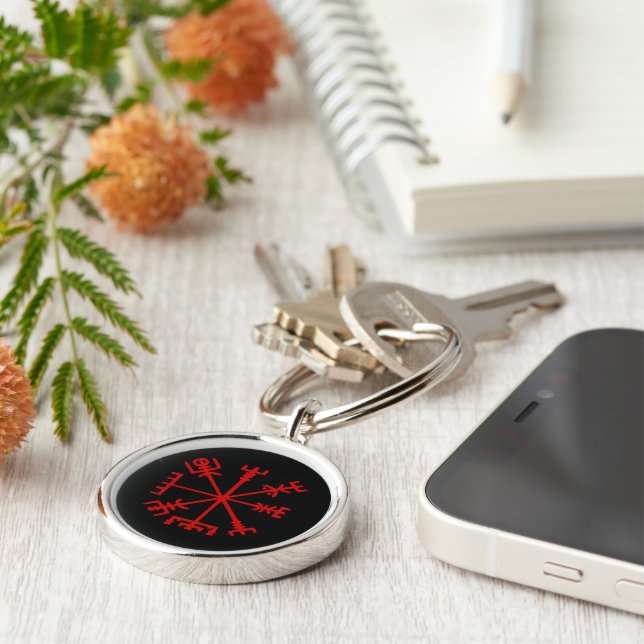 Porte-clés Vegvísir rouge sang (boussole de Viking) (Côté)