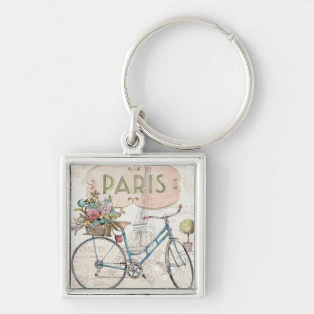 Porte-clés Vélo de Paris avec des fleurs (Devant)