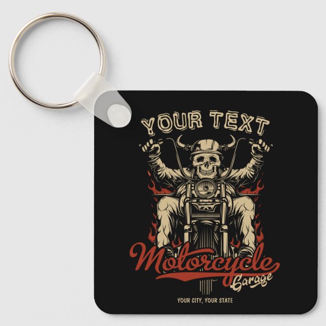 Porte-clés Vélo personnalisé Skeleton Motorcycle Shop Garage (Recto)