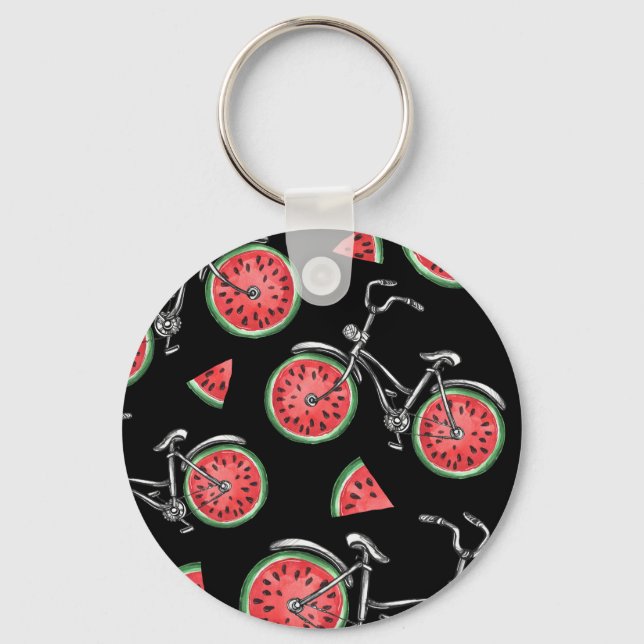Porte-clés Vélos à roue de pastèque, motif d'été. (Recto)
