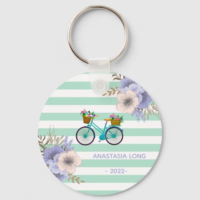 Porte-clés Vélos Fleurs Bleues Modernes (Recto)