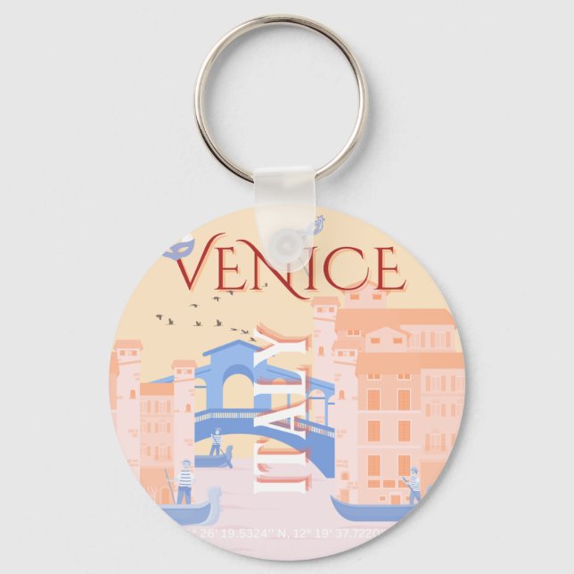 Porte-clés Venice Travel Art, Italie, Travel Art, Retro (Recto)