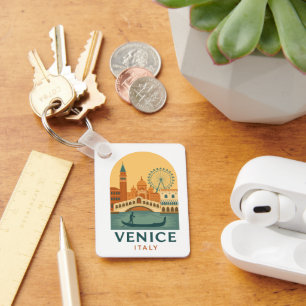 Porte-clés Venise vintage Italie Voyage Gondole et Ville Rétr