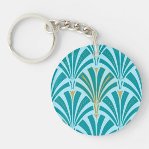 Porte-clés Ventilateur Art déco motif - turquoise sur aqua