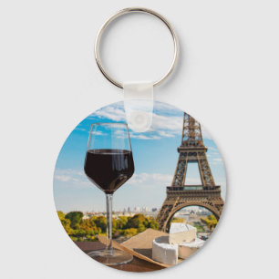 Porte-clés Verre de vin au brie sur la tour Eiffel