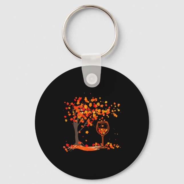 Porte-clés Verre de vin feuille d'érable automne chute drôle  (Recto)