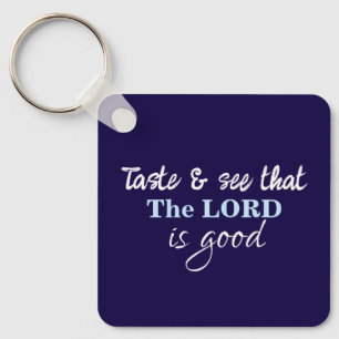 Porte-clés Verset biblique simple bleu et blanc Lord is Good