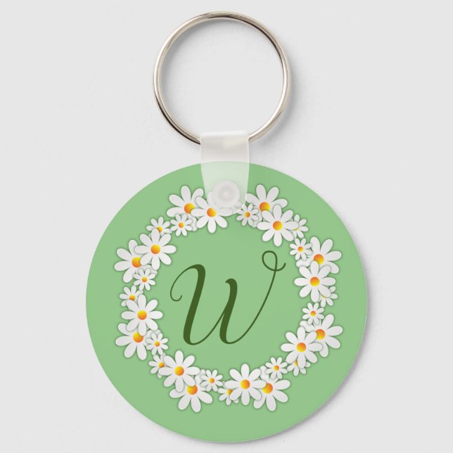 Porte-clés vert à monogramme Daisy avec des pâquer (Recto)