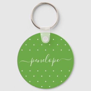 Porte-clés Vert et blanc avec points et typographie de nom