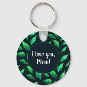 Porte-clés Vert Feuille foncé Botanique Amour Maman