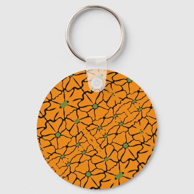 Porte-clés Vert & Orange Moderne Abstrait Floral (Recto)