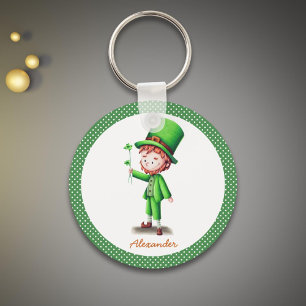 Porte-clés Vert personnalisé avec Pois Leprechaun