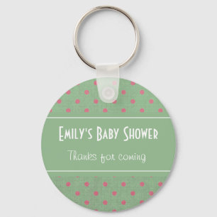 Porte-clés Vert vintage avec Baby shower Pois rose