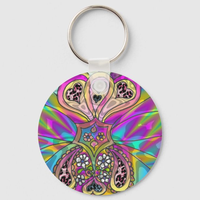 Porte-clés Vêtements Cadeaux Fleurs Cœurs Psychédéliques Rétr (Recto)