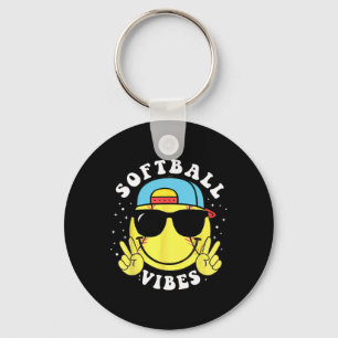 Porte-clés Vibes de softball Baseball Rétro Groovy Fille de j