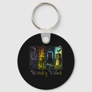 Porte-clés Vibes de sorcière Halloween Sorcière Chat noir Cha