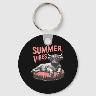 Porte-clés Vibes d'été Vache des Highlands Fête à la piscine