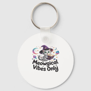 Porte-clés Vibes Méowgiques Uniquement, Chat Kawaii Witch Flo