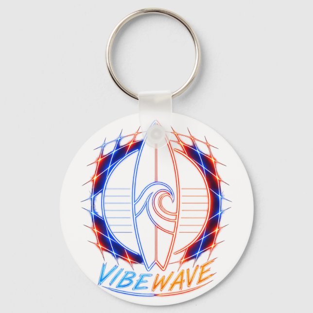 Porte-clés Vibewave Neon Surfboard Design – Retro Wave Glow A (Recto)