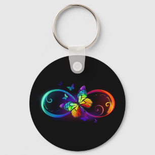 Porte-clés Vibrant infinity with rainbow butterfly on black