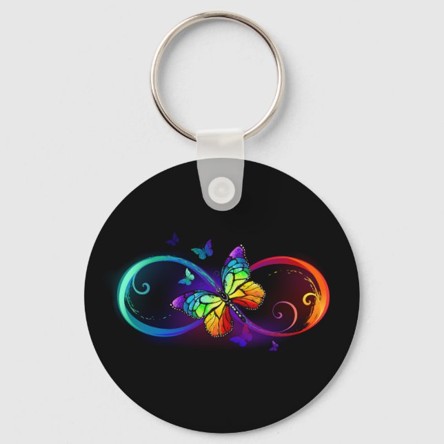 Porte-clés Vibrant infinity with rainbow butterfly on black (Recto)
