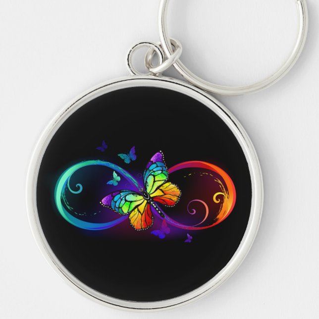 Porte-clés Vibrant infinity with rainbow butterfly on black (Devant)
