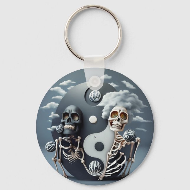 Porte-clés Vie et mort, Halloween YinYang Skeleton (Recto)
