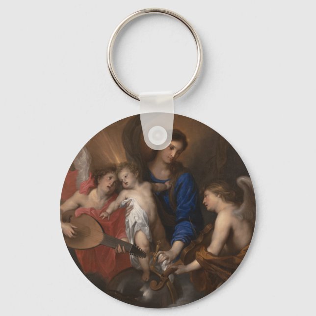 Porte-clés Vierge et enfant avec musique faisant des anges (Recto)