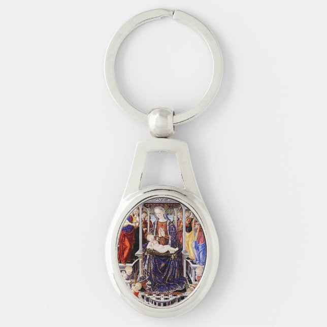Porte-clés Vierge et Enfant Enthronisés avec Ange jouant de l (Devant)