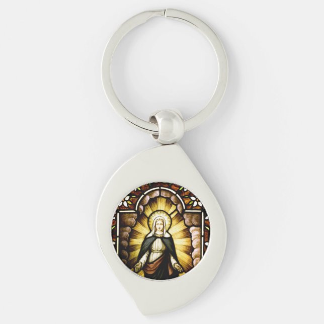 Porte-clés Vierge Marie avec une auréole d'étoiles (Devant)