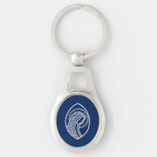 Porte-clés Vierge Marie, dentelle blanche, bleu marine