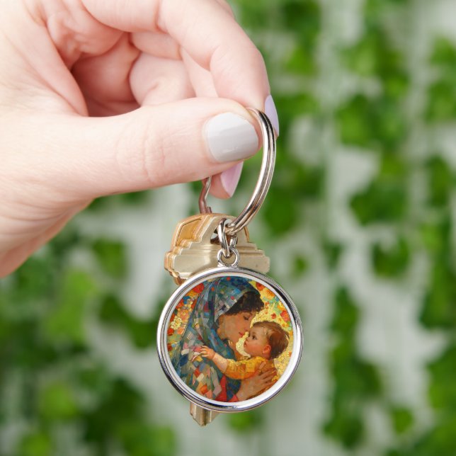 Porte-clés Vierge Marie et Bébé Jésus Impressionnisme (main)