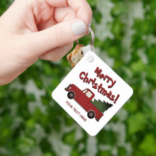 Porte-clés Vieux camion Chevy rouge et arbre de Noël personna