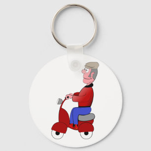 Porte-clés Vieux Monsieur Drôle à Vélo sur Scooter Rouge