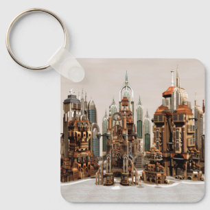 Porte-clés Ville de fantasy futuriste Art de la skyline de sc