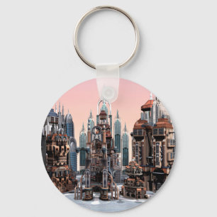 Porte-clés Ville de fantasy futuriste Art de paysage urbain S