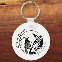 Porte-clés Ville des corbeaux Graphisme noir et blanc