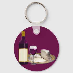 PORTE-CLÉS VIN ROUGE ET FROMAGE, CADEAU D'AMANTS DE FROMAGE