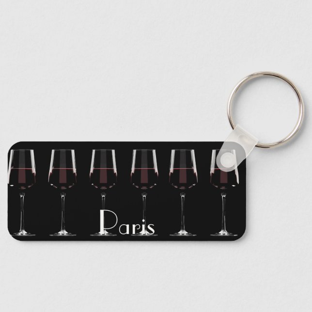 Porte-clés Vins avec vin rouge sur noir (Recto)