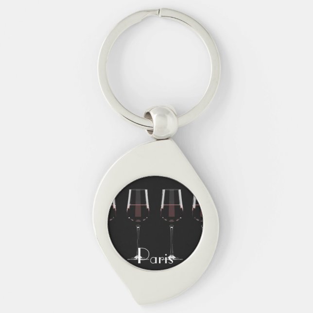 Porte-clés Vins avec vin rouge sur noir (Devant)
