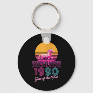 Porte-clés Vintage 1990 Année du Cheval Cavalier Lunaire CNY 