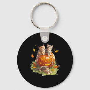 Porte-clés Vintage 90s Chat Citrouille Halloween Pour Hommes