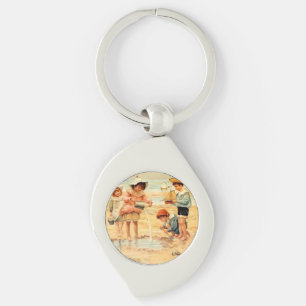 Porte-clés Vintage Antique Beach Boy Girl Enfants Art