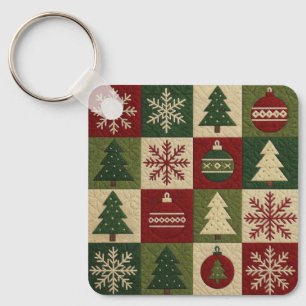 Porte-clés Vintage, aspect patchwork matelassé Noël rustique