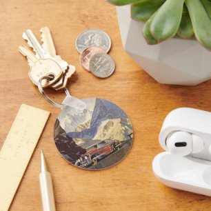 Porte-clés Vintage Car on Mountain Road in Winter with Snow